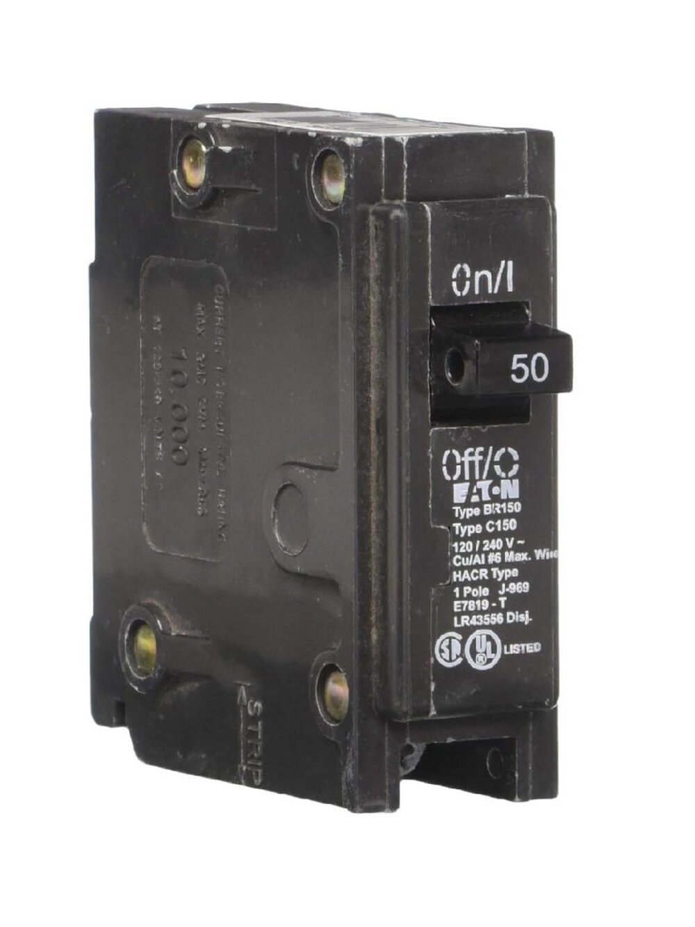 EATON BR150 Type Br Miniature Circuit Breaker, 120/240 Vac, 50 Amp, 1 P, 42 Ka